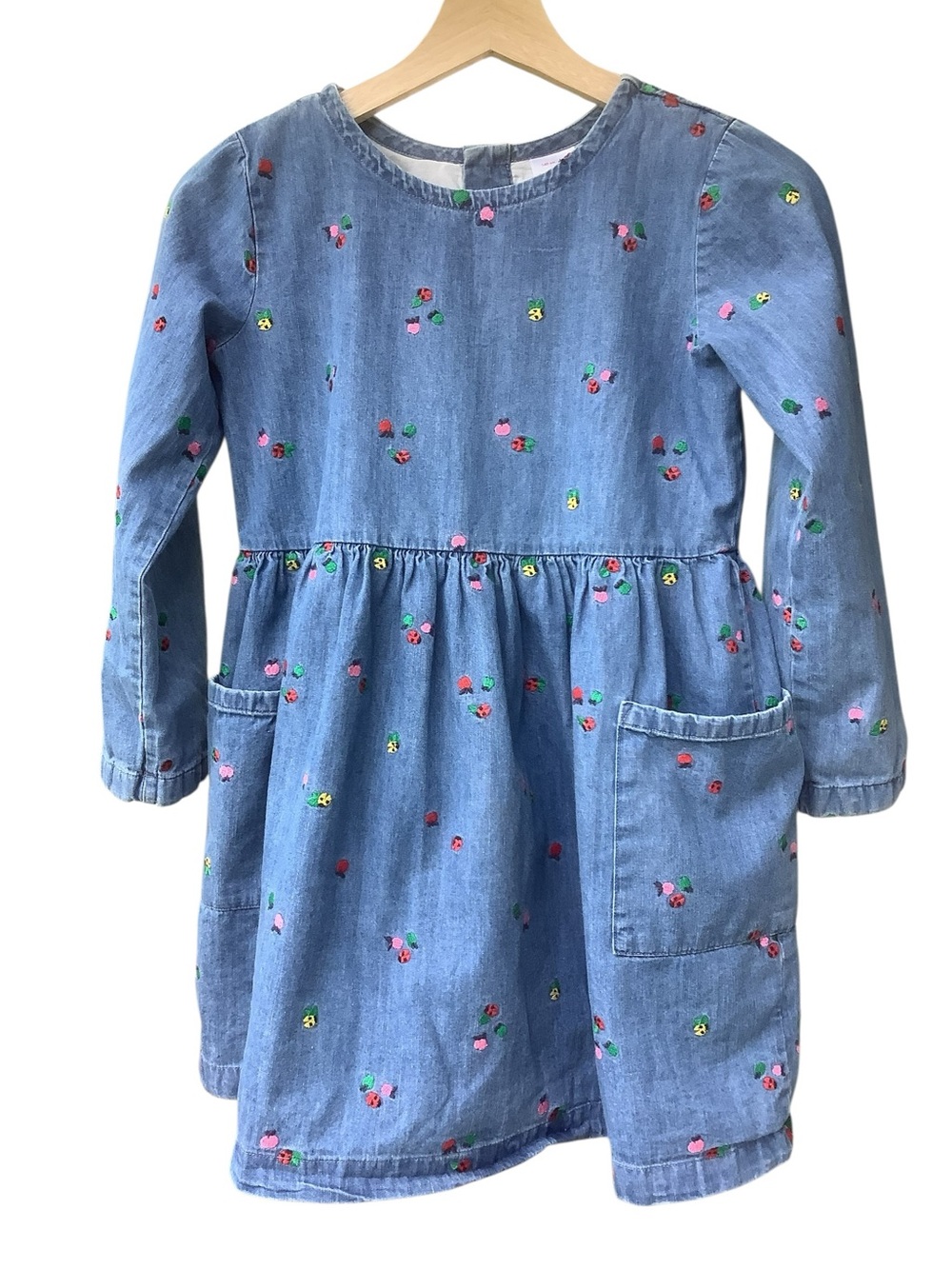 Hanna Andersson Girls Size 10 Chambray Ladybug Embroidered Dress